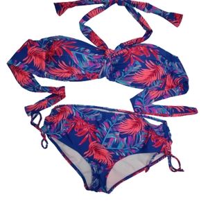 Heat Bikini Tropical Print Bandeau Bikini XL Top Med Bottoms